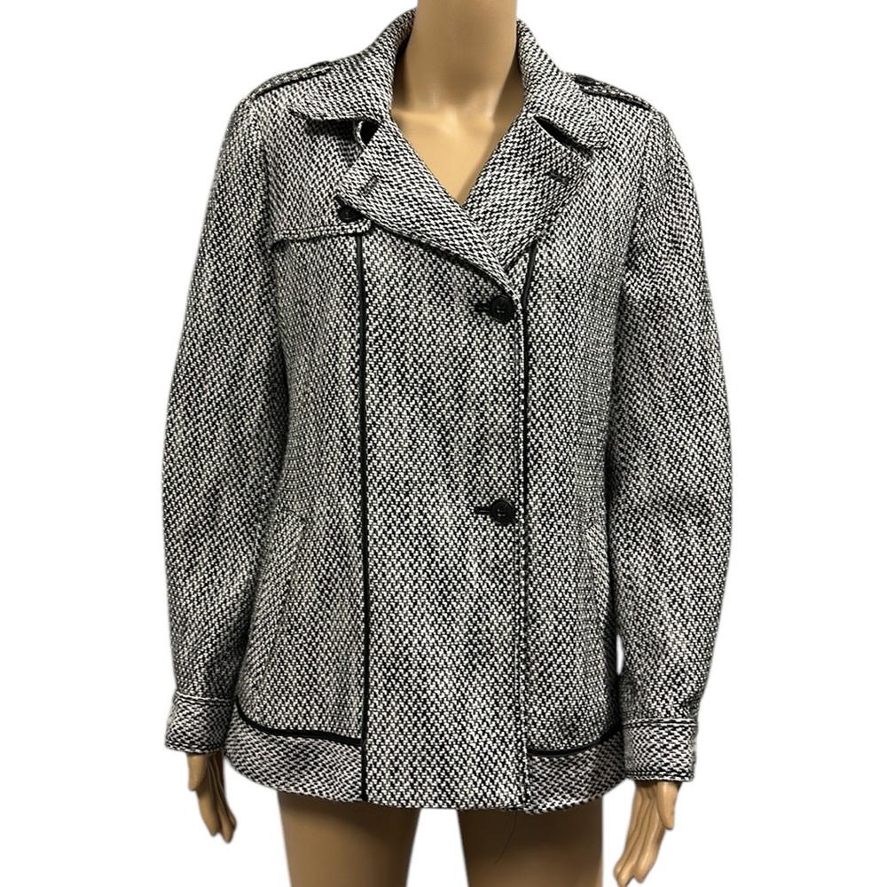 Banana Republic Black White Pea Coat Button Up Moto Jacket Winter Coat Womens M